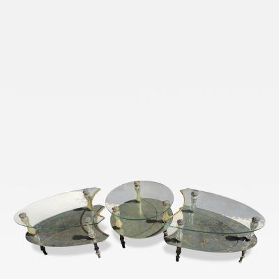 Hollywood Regency Goran 3 Part Glass Marble Cocktail Table