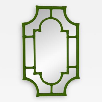 Hollywood Regency Green Lacquered Bamboo Wall Mirror
