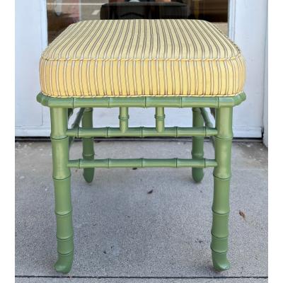 Hollywood Regency Green Painted Faux Bamboo Bench 1 of 2 Available