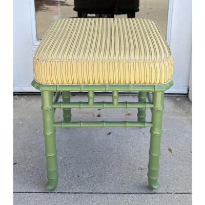Hollywood Regency Green Painted Faux Bamboo Bench 1 of 2 Available