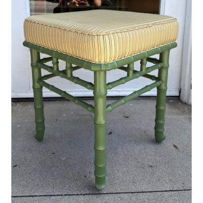 Hollywood Regency Green Painted Faux Bamboo Bench 1 of 2 Available