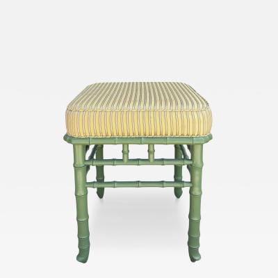 Hollywood Regency Green Painted Faux Bamboo Bench 1 of 2 Available