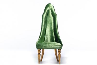 Hollywood Regency High Back Lipstick Chair in Green Velvet and Gold Leaf