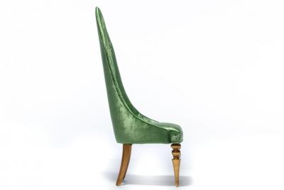 Hollywood Regency High Back Lipstick Chair in Green Velvet and Gold Leaf