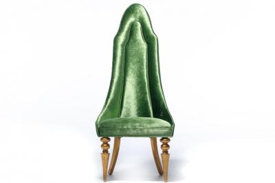 Hollywood Regency High Back Lipstick Chair in Green Velvet and Gold Leaf