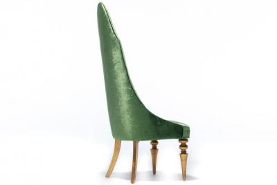 Hollywood Regency High Back Lipstick Chair in Green Velvet and Gold Leaf