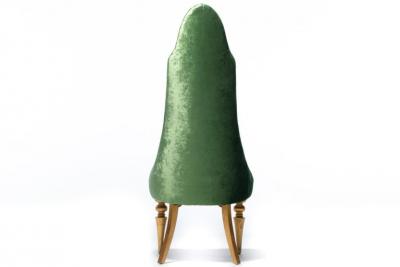 Hollywood Regency High Back Lipstick Chair in Green Velvet and Gold Leaf