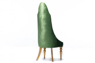 Hollywood Regency High Back Lipstick Chair in Green Velvet and Gold Leaf