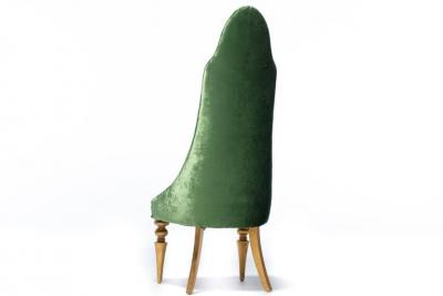 Hollywood Regency High Back Lipstick Chair in Green Velvet and Gold Leaf