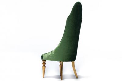 Hollywood Regency High Back Lipstick Chair in Green Velvet and Gold Leaf