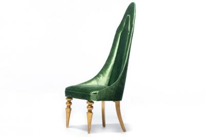 Hollywood Regency High Back Lipstick Chair in Green Velvet and Gold Leaf