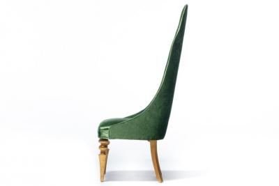 Hollywood Regency High Back Lipstick Chair in Green Velvet and Gold Leaf