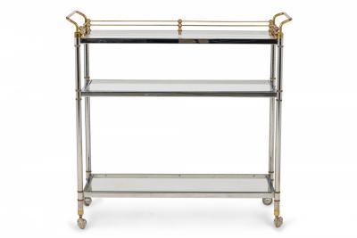 Hollywood Regency High Style Chrome and Brass Three Tier Serving Trolley