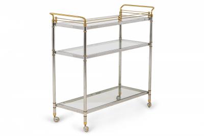 Hollywood Regency High Style Chrome and Brass Three Tier Serving Trolley