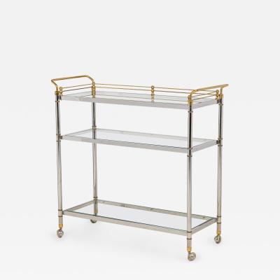 Hollywood Regency High Style Chrome and Brass Three Tier Serving Trolley