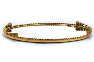 Hollywood Regency Italian Brass Rope Tassel Framed Mirrored Tray c 1965