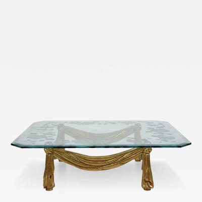 Hollywood Regency Italian Carved Giltwood and Glass Coffee Table