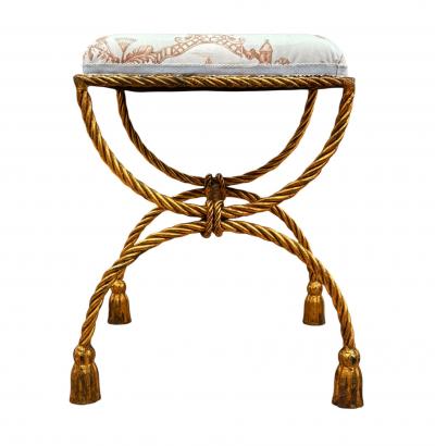 Hollywood Regency Italian Gold Gilded Twisted Rope and Tassel Bench or Ottoman