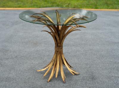 Hollywood Regency Italian Gold Gilt Glass Circular or Round Side Table