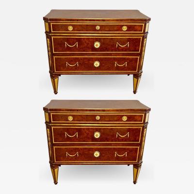 Hollywood Regency Jansen Style Chests or Commodes Tortoise Shell Finish a Pair
