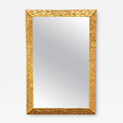 Hollywood Regency Large Italian Rectangular Mirror in Gold Gilded Carved Wood