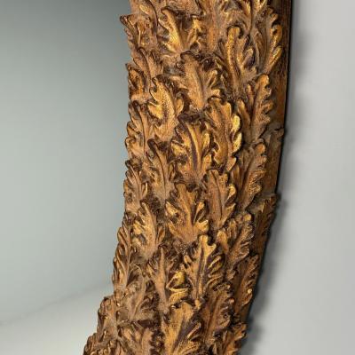 Hollywood Regency Large Oval Wall Mirrors Carved Giltwood Leaf Motif 21st C 