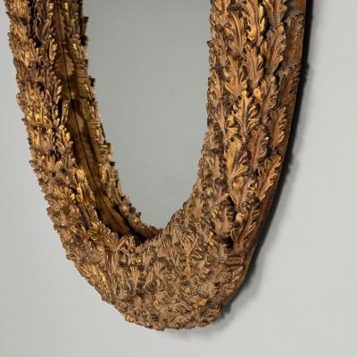 Hollywood Regency Large Oval Wall Mirrors Carved Giltwood Leaf Motif 21st C 