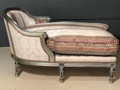 Hollywood Regency Louis XVI Chaise Lounges French Painted and Parcel Gilt Silver
