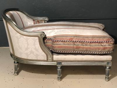 Hollywood Regency Louis XVI Chaise Lounges French Painted and Parcel Gilt Silver
