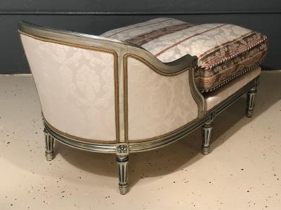 Hollywood Regency Louis XVI Chaise Lounges French Painted and Parcel Gilt Silver