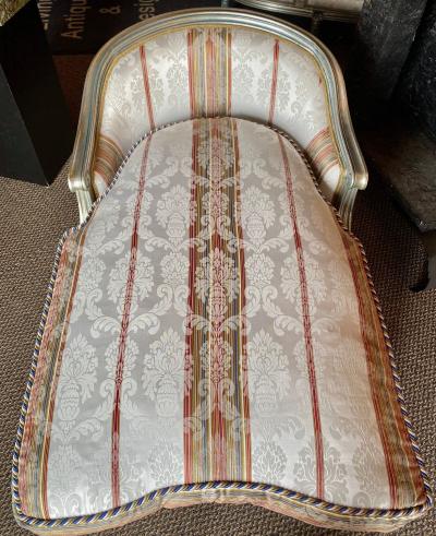 Hollywood Regency Louis XVI Chaise Lounges French Painted and Parcel Gilt Silver