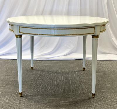Hollywood Regency Louis XVI Style Dining Table White Lacquer Bronze