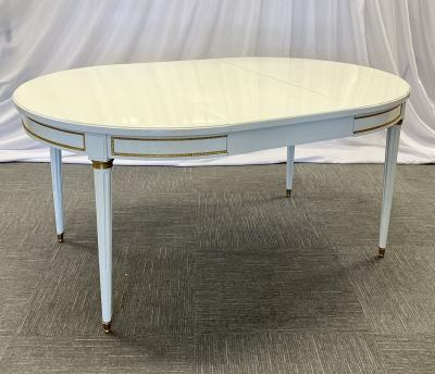 Hollywood Regency Louis XVI Style Dining Table White Lacquer Bronze