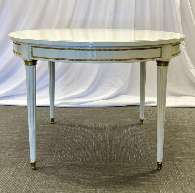 Hollywood Regency Louis XVI Style Dining Table White Lacquer Bronze
