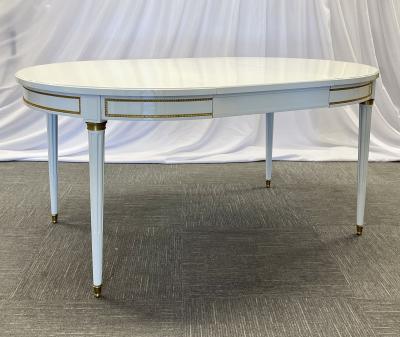 Hollywood Regency Louis XVI Style Dining Table White Lacquer Bronze