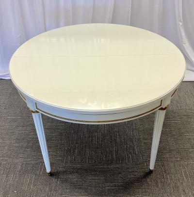 Hollywood Regency Louis XVI Style Dining Table White Lacquer Bronze