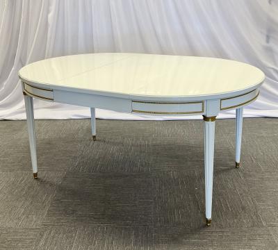 Hollywood Regency Louis XVI Style Dining Table White Lacquer Bronze