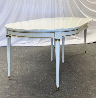 Hollywood Regency Louis XVI Style Dining Table White Lacquer Bronze