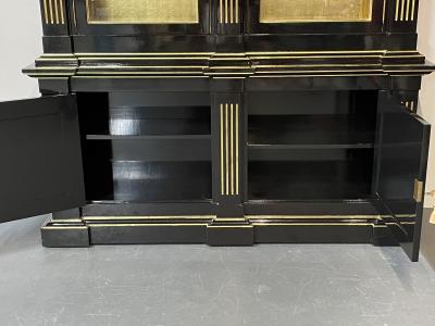 Hollywood Regency Maison Jansen Style Bookcase Cabinet Ebony Gold Leaf