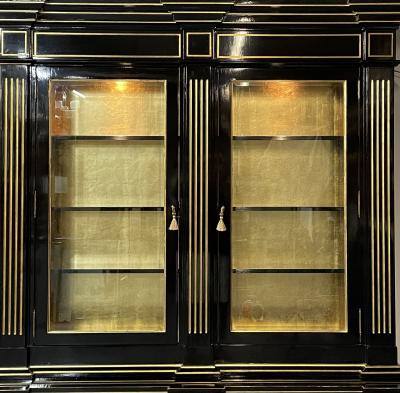 Hollywood Regency Maison Jansen Style Bookcase Cabinet Ebony Gold Leaf