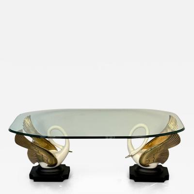 Hollywood Regency Maison Jansen Swan Dove Coffee Cocktail Table France 1970s