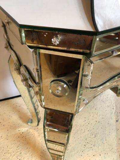 Hollywood Regency Mirrored Console with Applied Decoration and Cabriolet Legs