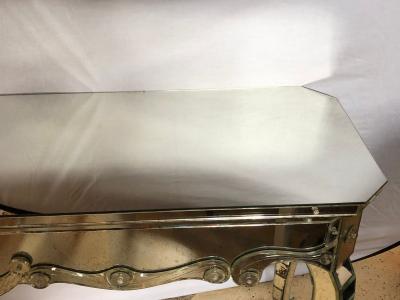 Hollywood Regency Mirrored Console with Applied Decoration and Cabriolet Legs