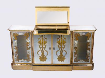 Hollywood Regency Mirrored Eglomise Bar Credenza Server