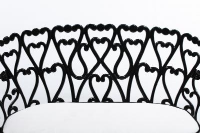 Hollywood Regency Neo Baroque Patio Love Seat Bench in Black Lacquer c 1960