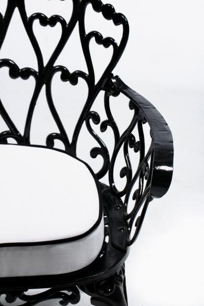 Hollywood Regency Neo Baroque Patio Love Seat Bench in Black Lacquer c 1960