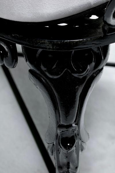 Hollywood Regency Neo Baroque Patio Love Seat Bench in Black Lacquer c 1960