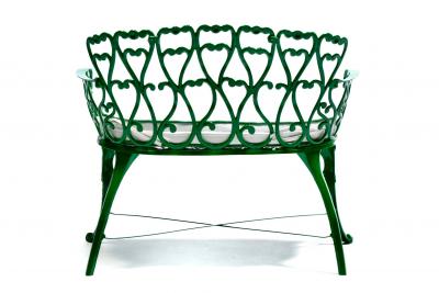 Hollywood Regency Neo Baroque Patio Love Seat Bench in Green Lacquer c 1960