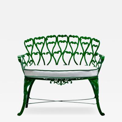 Hollywood Regency Neo Baroque Patio Love Seat Bench in Green Lacquer c 1960