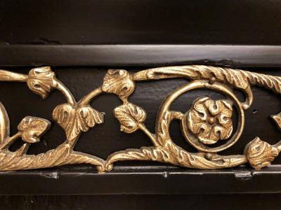 Hollywood Regency Neoclassical Ebony Pedestals Bronze Mounted Marble Tops Pair